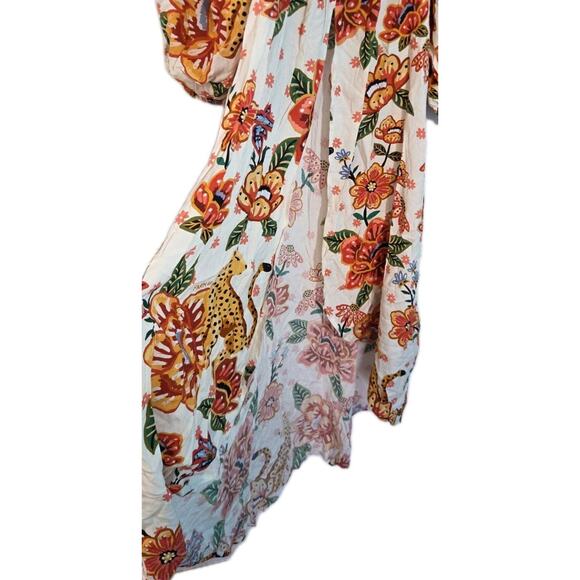 Farm Rio Anthropologie Long Tunic Top Duster Shirt Dress Leopard Floral S NWT - Picture 10 of 12